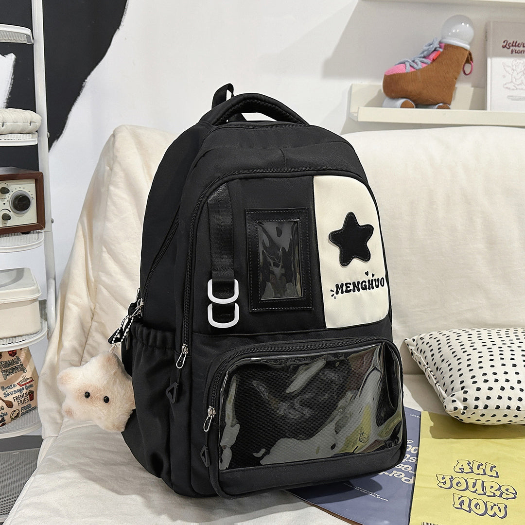 Strukturierter Casual-Rucksack mit transparentem Fach Karnz