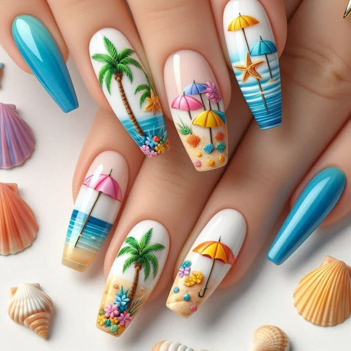 Tropisch vom Strand inspiriertes Nagelkunstverlängerungen Karnz