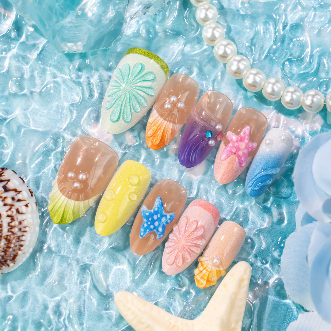 Marine-inspirierte dekorative Press-On-Nagelset