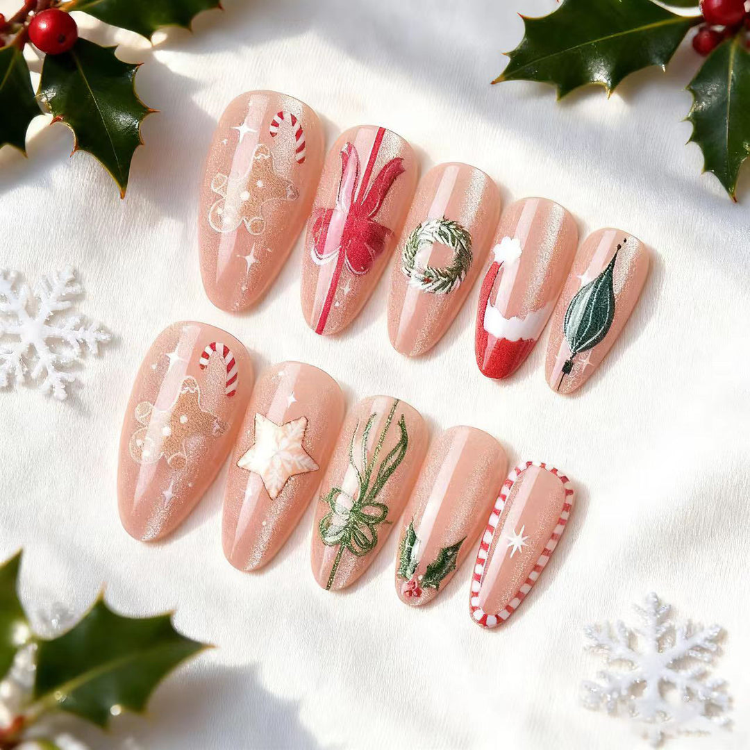 Weihnachts-Themen Dekorative Press-On Nagelkunst Set
