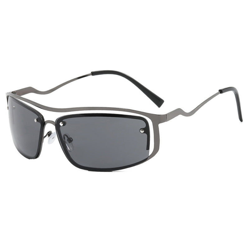 Damen futuristische Sonnenbrille mit elegantem Metallrahmen und hochtransparenten Gläsern Karnz
