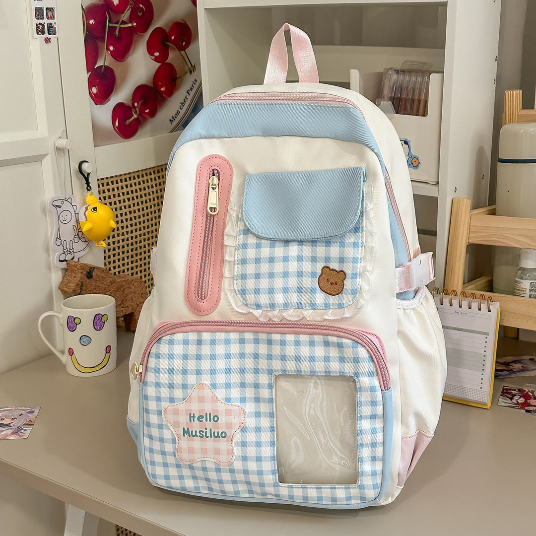 Stilvolles Gingham-Druck-Rucksack Karnz