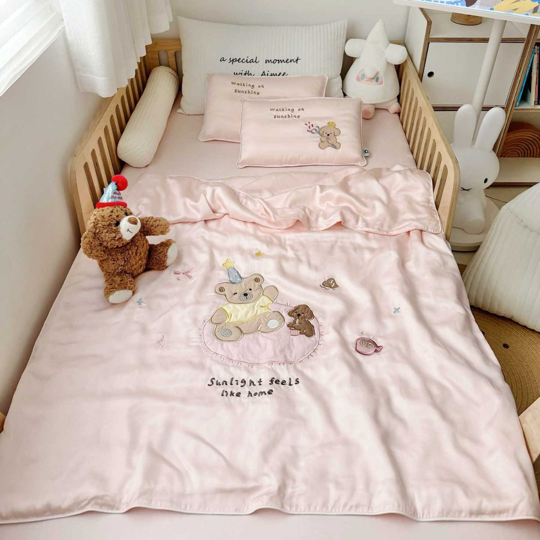 Kinder Satin Kleinkind Bettwäsche & Kissenbezug Set mit besticktem Tierapplikation