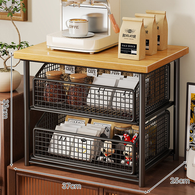 Theke Holzplatte Schiebemesh Lagerkorb Organizer mit Metallrahmen