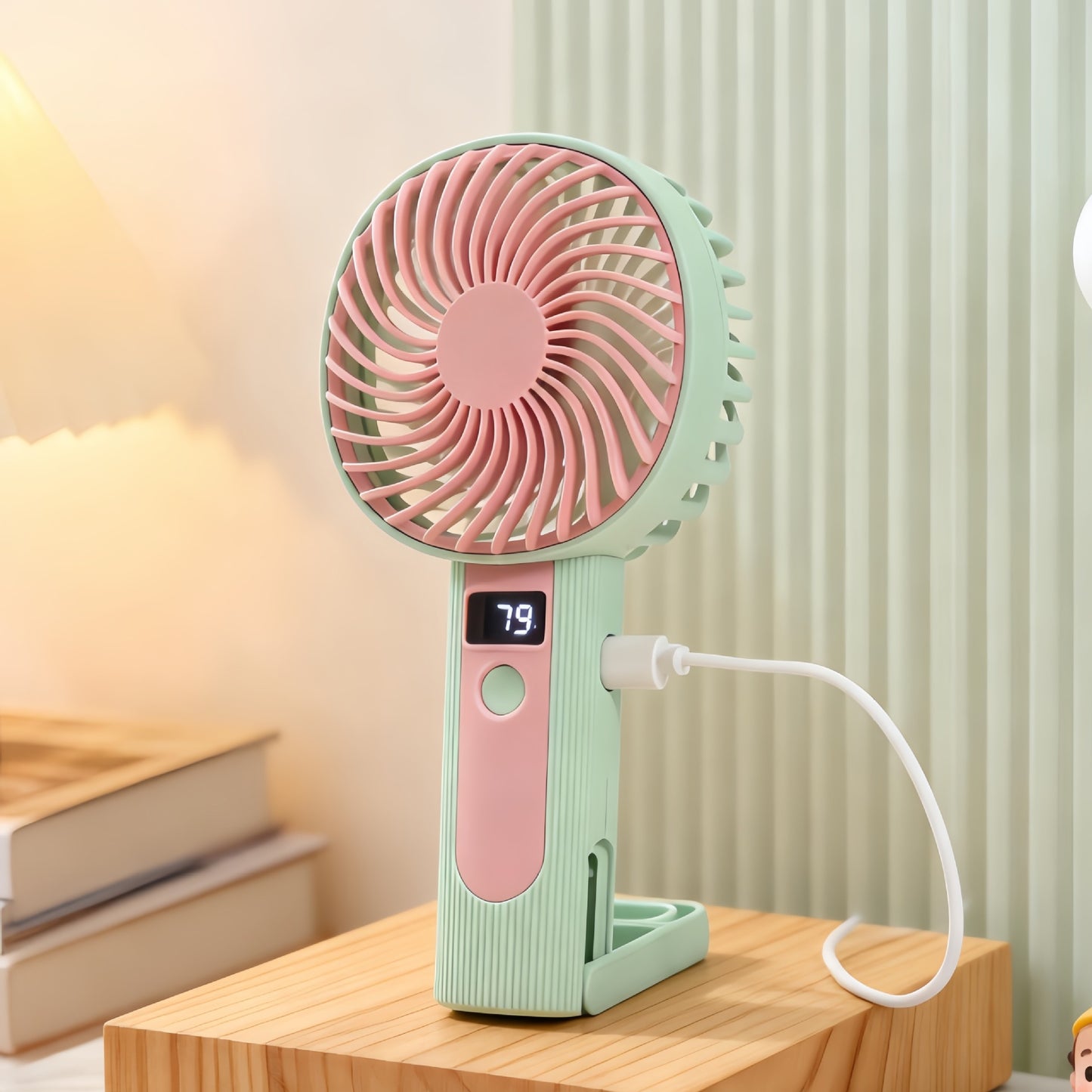 Damen Tragbarer Handventilator mit digitaler Temperaturanzeige und USB-Ladefunktion Karnz