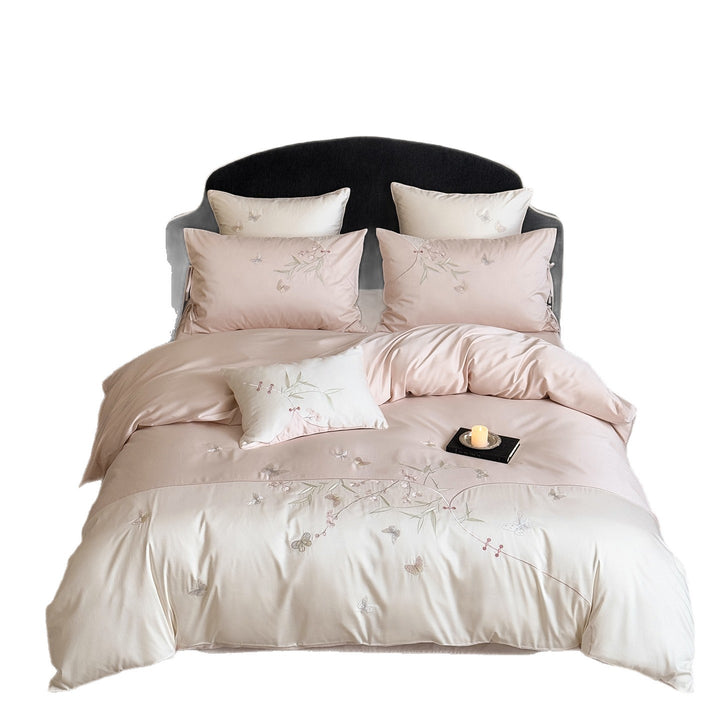 Luxuriöses Satin-Bettwäsche-Set mit floraler Stickerei Karnz