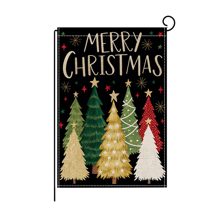 Dekorativer Jute-Textur Frohe Weihnachten Gartenflagge mit festlichem Tannenbaum-Druck