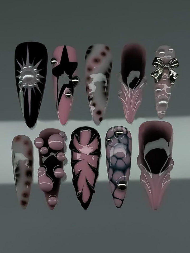 Ozean-inspiriertes 3D dekoratives Press-On-Nagel-Set Karnz