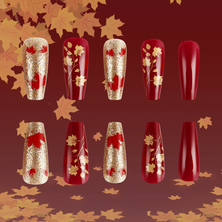 Künstlerische herbstliche Press-On Nagelkunst Karnz