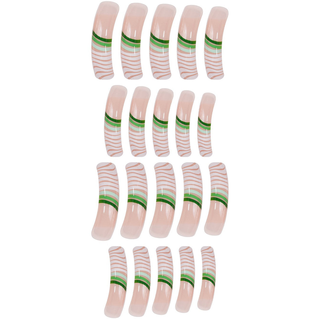 Künstlerisches Langes Press-on-Nagelset mit Einzigartigem Gestreiftem Design Karnz