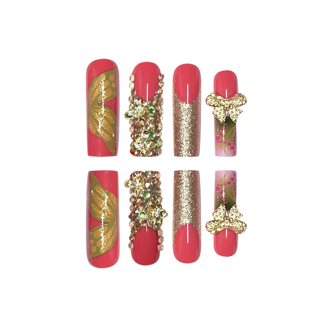 Künstlerisches florales Press-On-Nagelset Karnz
