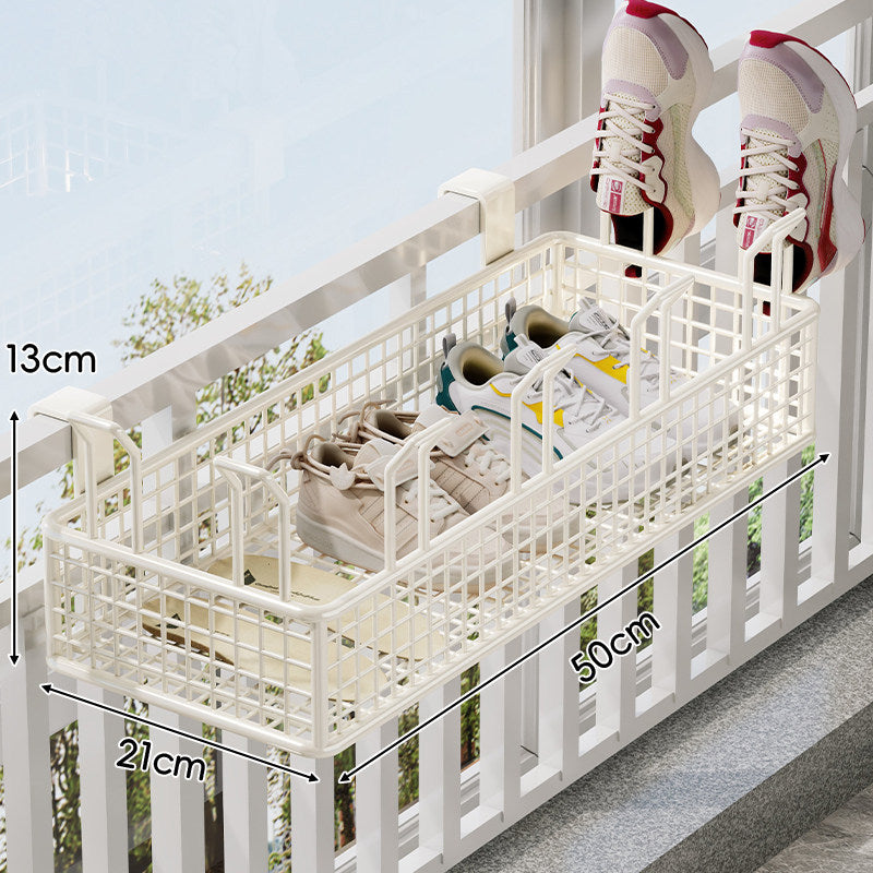 Über-Rail Balkon Schuh-Trocknungs- und Aufbewahrungskorb mit geteilten Mesh-Fächern