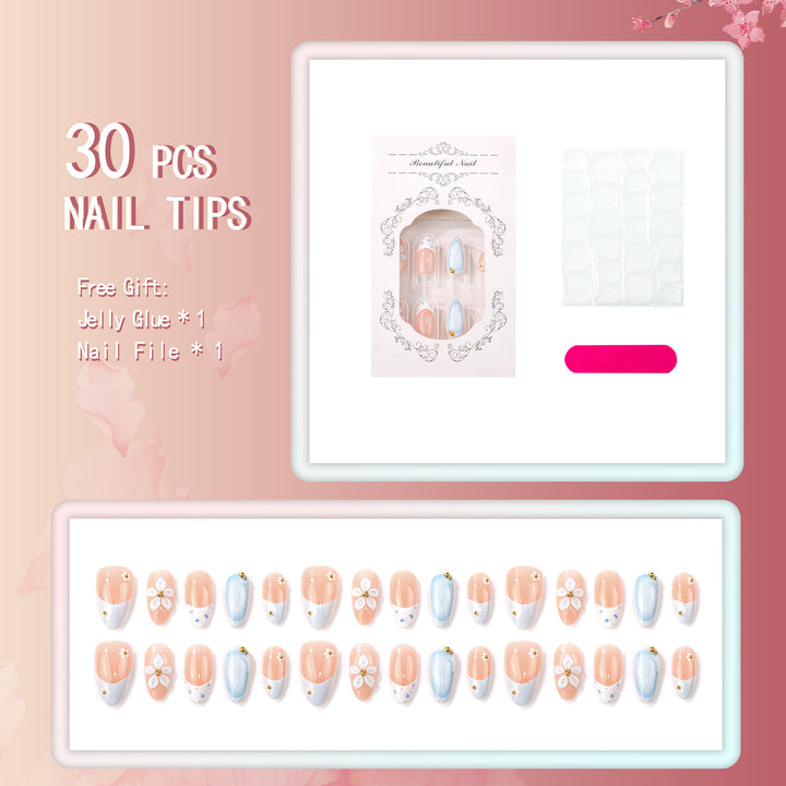 Künstlerisches floral-verziertes Press-On Nageldesign