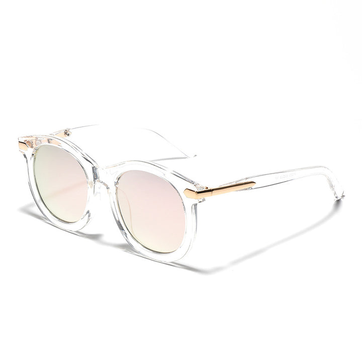 Damen modische Sonnenbrille mit transparentem Rahmen und goldenen Akzenten Karnz