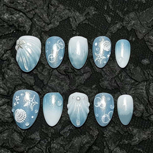 Künstlerisches vom Ozean inspiriertes Press-On Nail Set Karnz