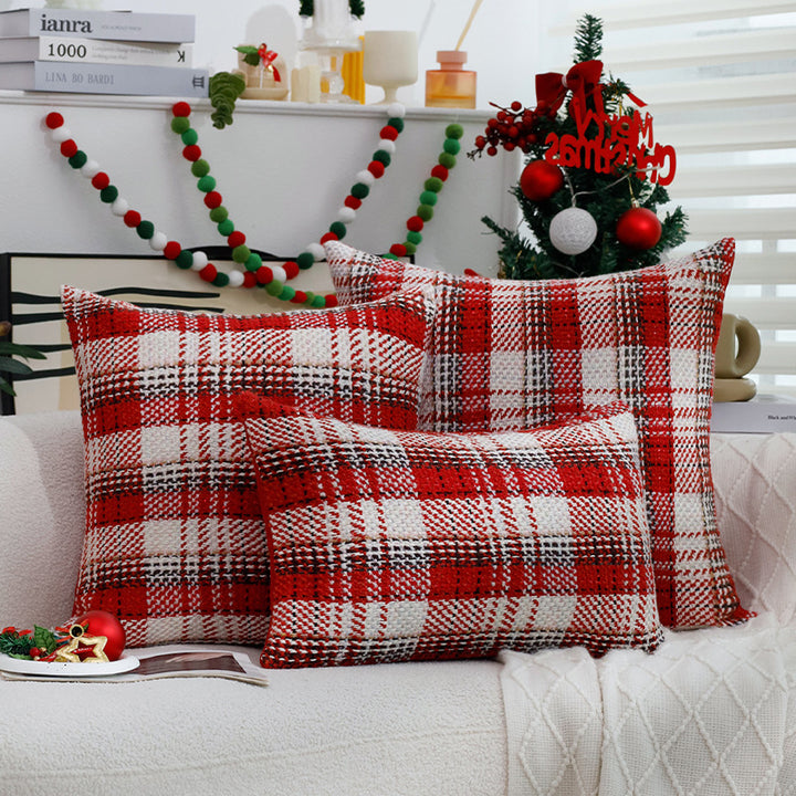 Quadratischer kariert gewebter Kissenbezug im Tweed‑Look für Sofa & Festliche Deko Karnz
