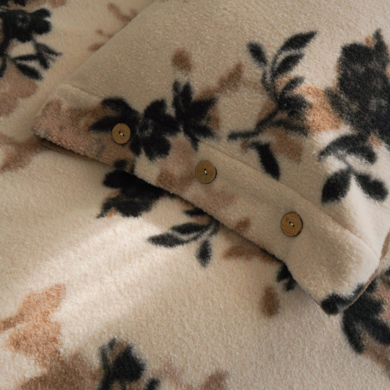 Kuschelige Mikrofaser-Fleece-Bettgarnitur mit floraler Velours-Struktur