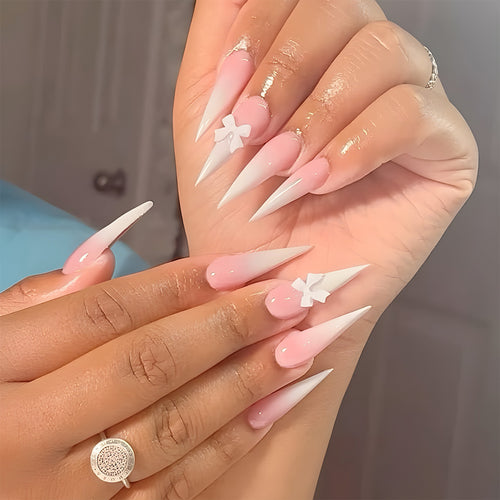 Premium Stiletto Press-On Nägel mit einzigartiger Schleifen Dekoration Karnz