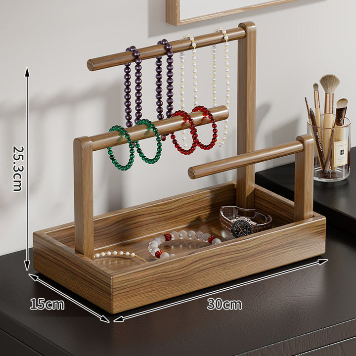 Holz Schmuck Organizer mit zwei Ebenen und Aufhängebügeln