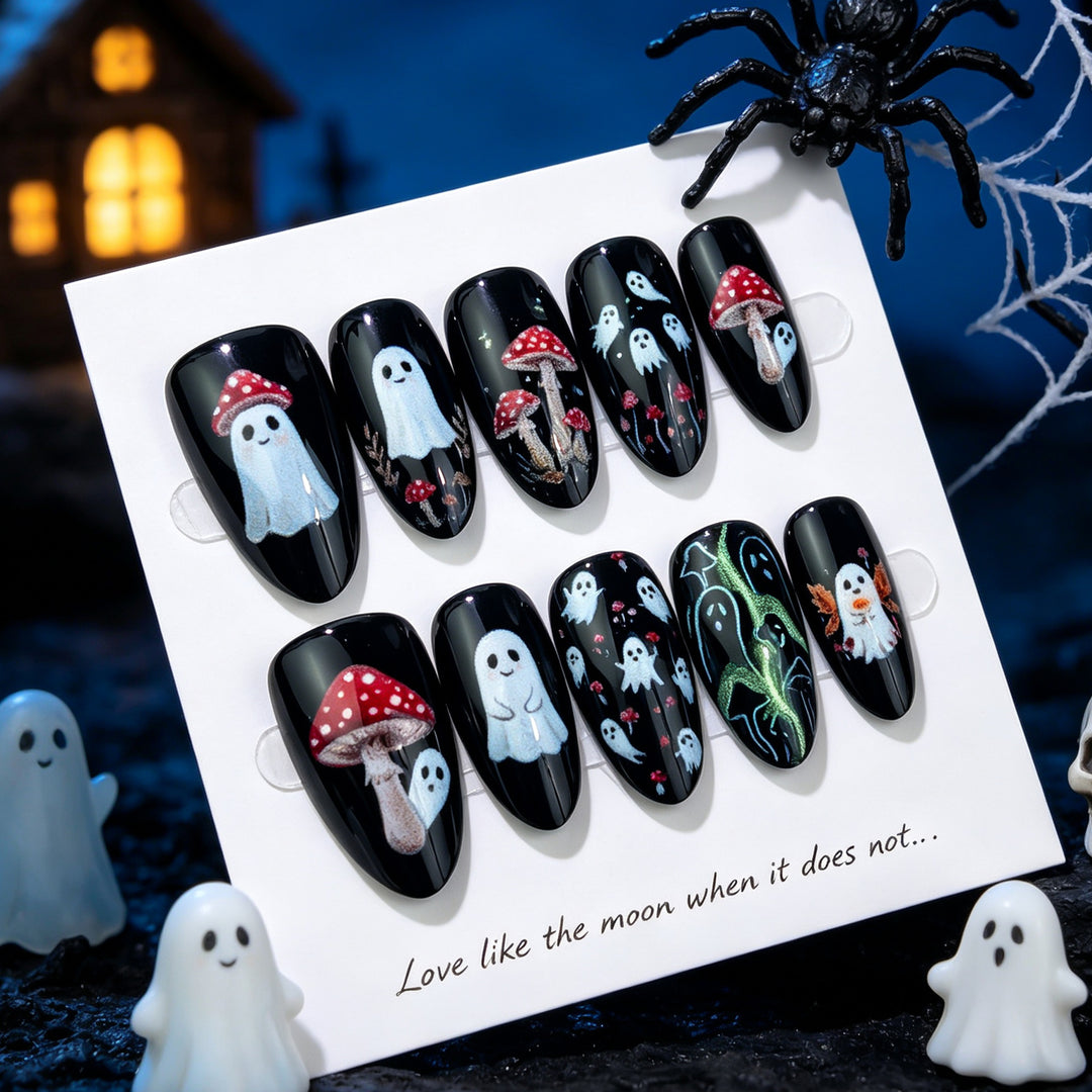Haunted Mushroom-Themen Press-On Nagelkunst
