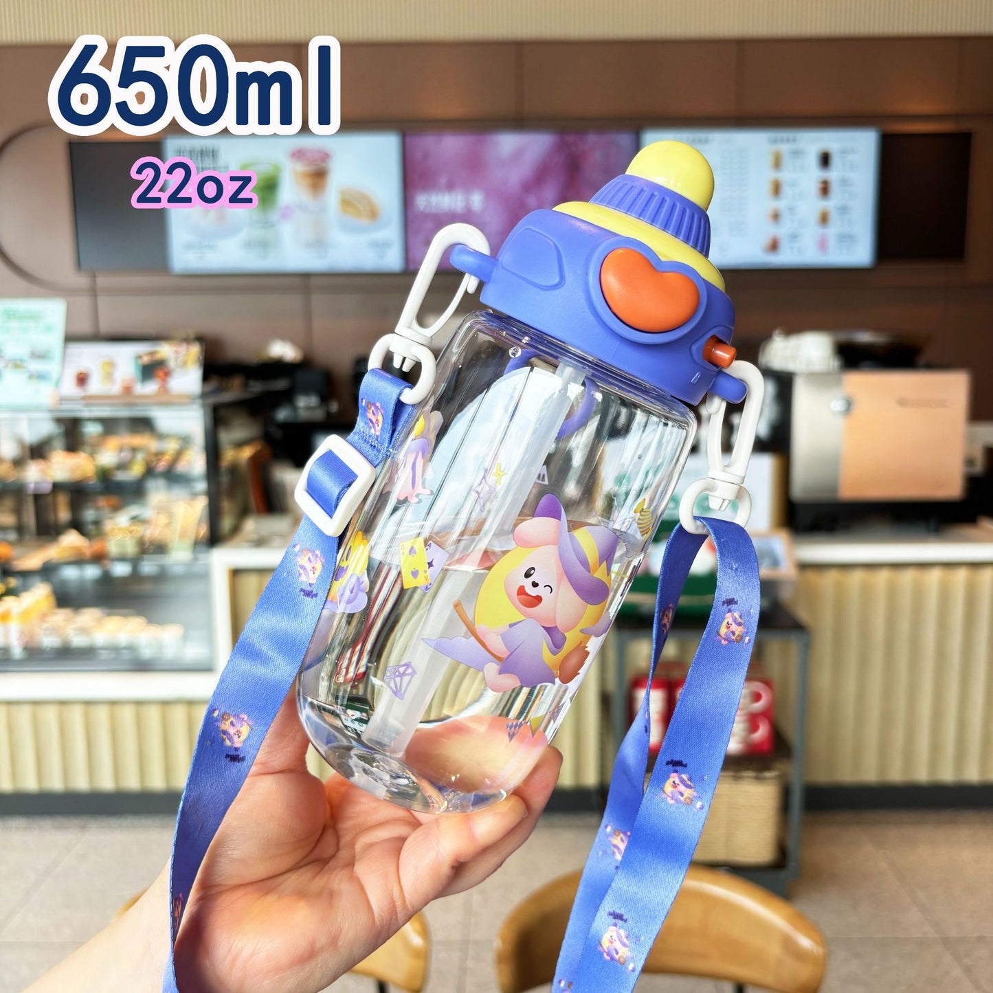 Damen transparente Trinkflasche mit ergonomischem Tragegriff und integriertem Strohhalm Karnz