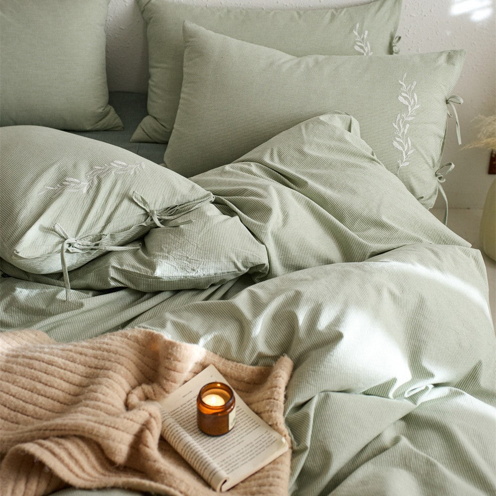 Baumwoll‑Musselin Bettwäscheset mit Bindebändern, soften Musselin‑Struktur und atmungsaktiver Leinenoptik