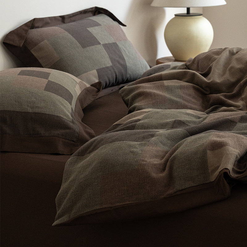 Umkehrbare Patchwork Chambray-Webart Bettwäsche und Kissenbezüge
