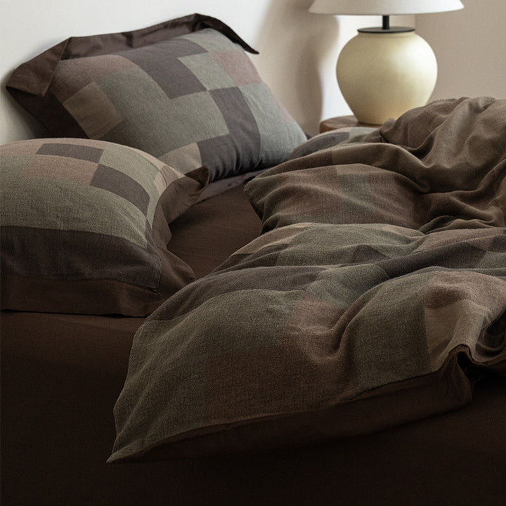 Umkehrbare Patchwork Chambray-Webart Bettwäsche und Kissenbezüge