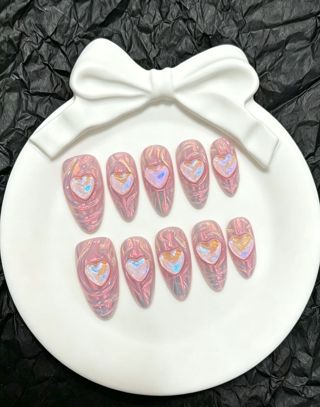 Herz-verzierte Acryl Press-On Nagel Set