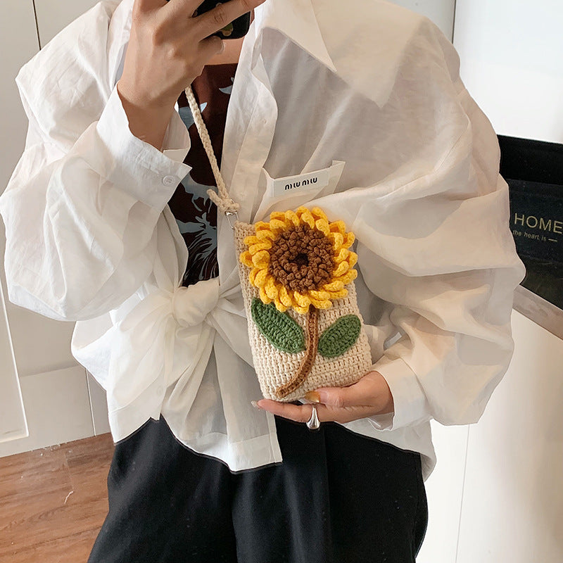 Gehäkelte Sonnenblumen-Schultertasche