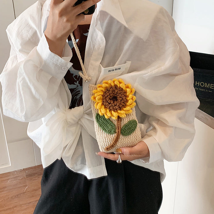 Gehäkelte Sonnenblumen-Schultertasche