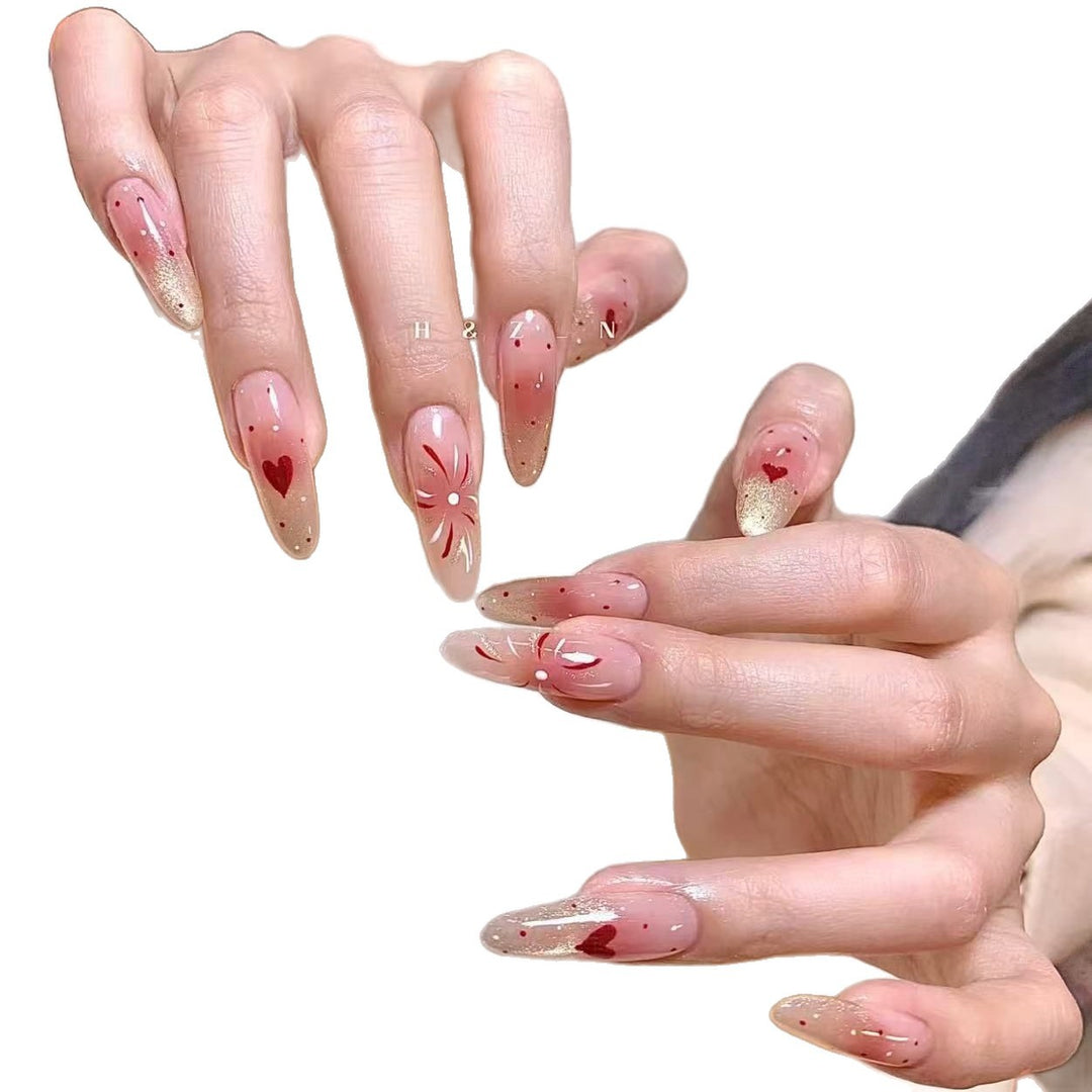 Elegantes Press-On-Nagelset mit floralen und Edelsteinakzenten Karnz