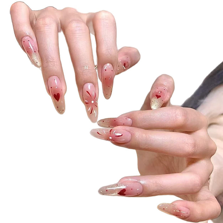 Elegantes Press-On-Nagelset mit floralen und Edelsteinakzenten Karnz