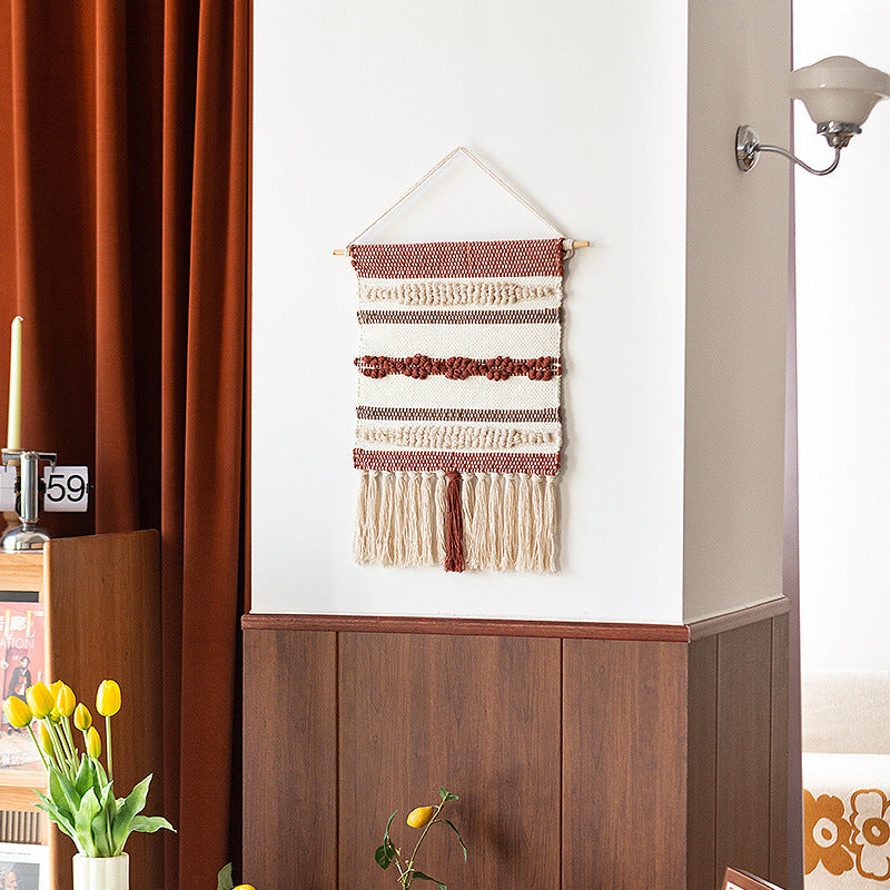 Gewebter Boho-Wandbehang mit Makramee-Fransen und handgearbeitetem Strukturrelief Karnz