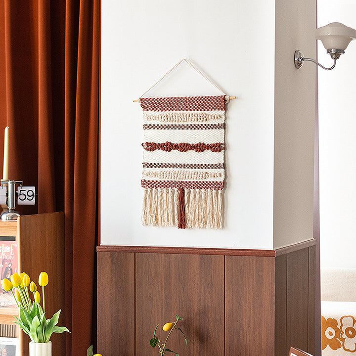 Gewebter Boho-Wandbehang mit Makramee-Fransen und handgearbeitetem Strukturrelief Karnz