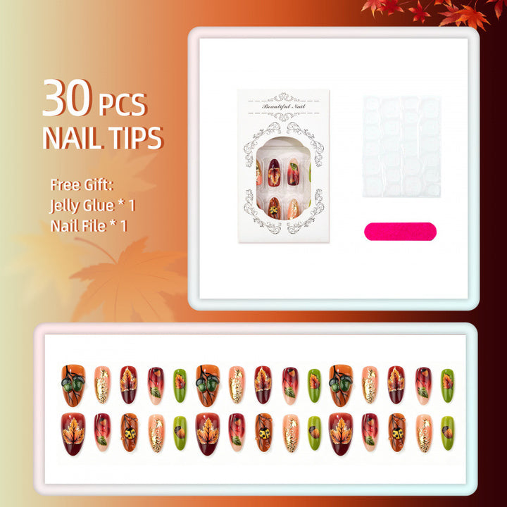 Saisonales Blätter-Themen Druck-On Nail Art Set