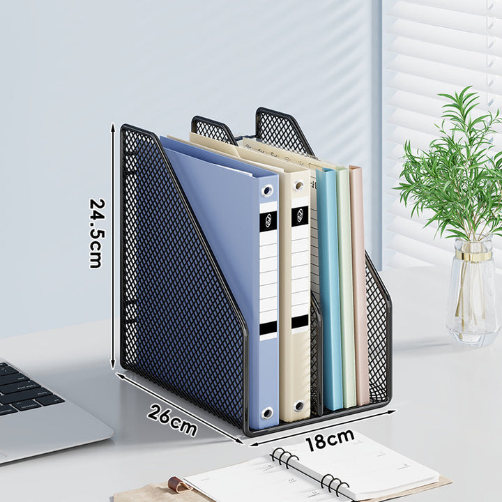 Mesh Desktop Vertical File and Folder Organizer Rack mit breiten Fächern und rutschfestem Sockel