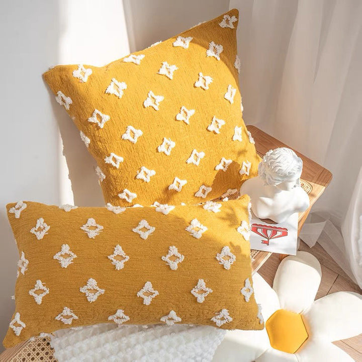 Dekorativer Kissenbezug im Boho‑Skandi‑Mix mit handtuftetem 3D‑Diamantrelief Karnz