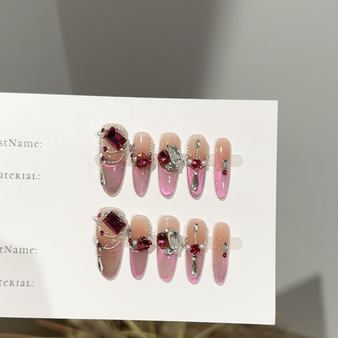Glitzernde, mit Schmuck verzierte Press-On-Nagelset
