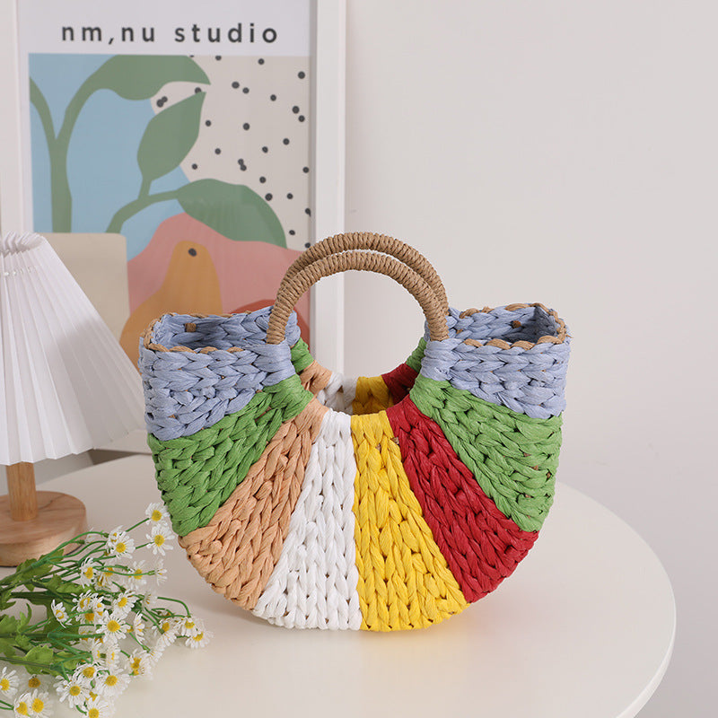 Damen Handgefertigte Basttasche mit buntem Design Karnz