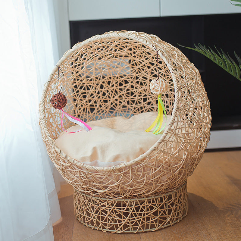Runder Katzenkorb Aus Rattan Karnz