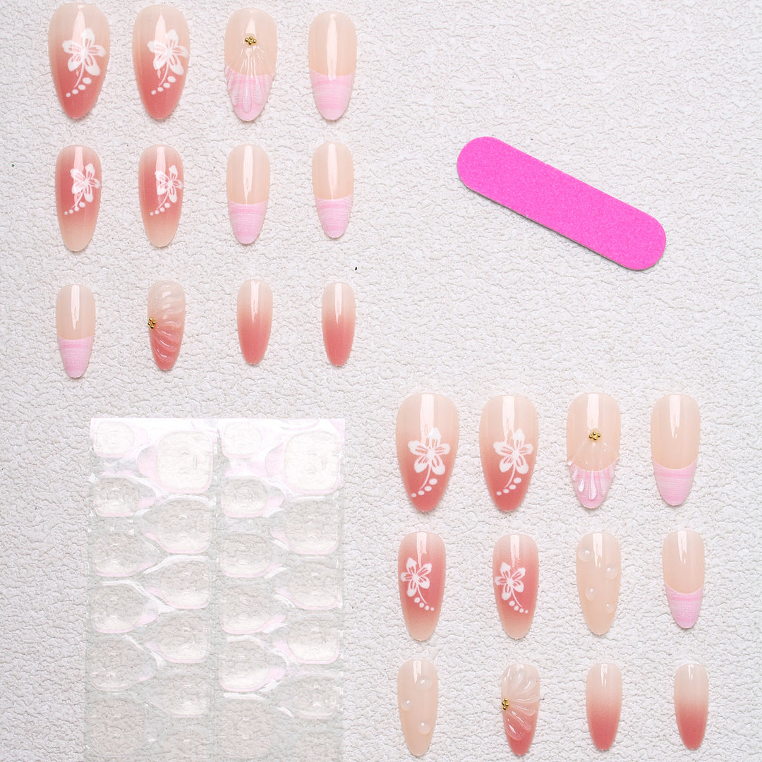 Kunstnagel-Set mit floralen Motiven und 3D-Verzierungen Karnz