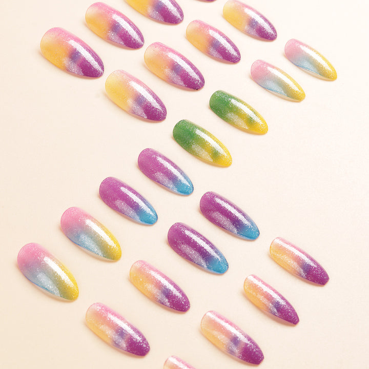 Bunte Ombre Glitzer Press-On Nägel Karnz