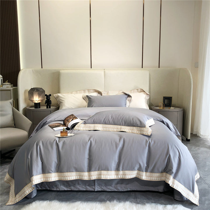 Luxus Baumwoll-Satin Bettwäsche Set mit geflochtenem Saum und passenden Kissenbezügen