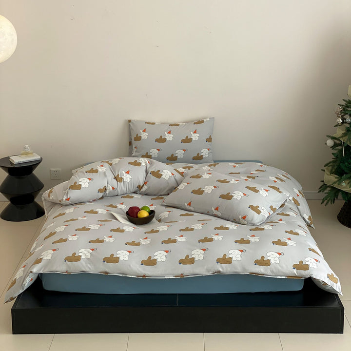 Cartoon Dog Print Baumwoll Bettwäsche Set mit Kissenbezügen