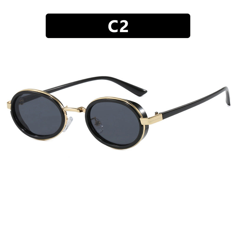 Damen runde Sonnenbrille mit leichten Gläsern und goldenen Akzenten Karnz