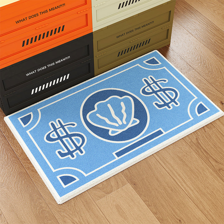 Absorbent Non-Slip Decorative Entrance Doormat with Graphic Dollar-Bill & Seashell Motif