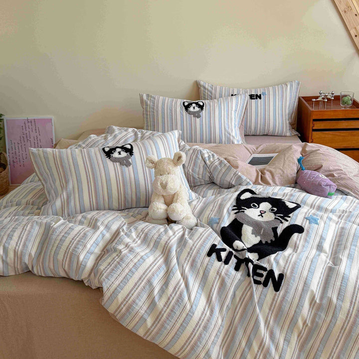 Bestickte Baumwoll-Bettdeckenbezug-Sets mit niedlichem Bären-Patchwork