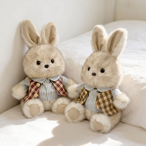 Plüsch Sitzender Hase Comforter Spielzeug mit Ultra-Weichem Kunstfell, Besticktem Gesicht und Strickschal Karnz