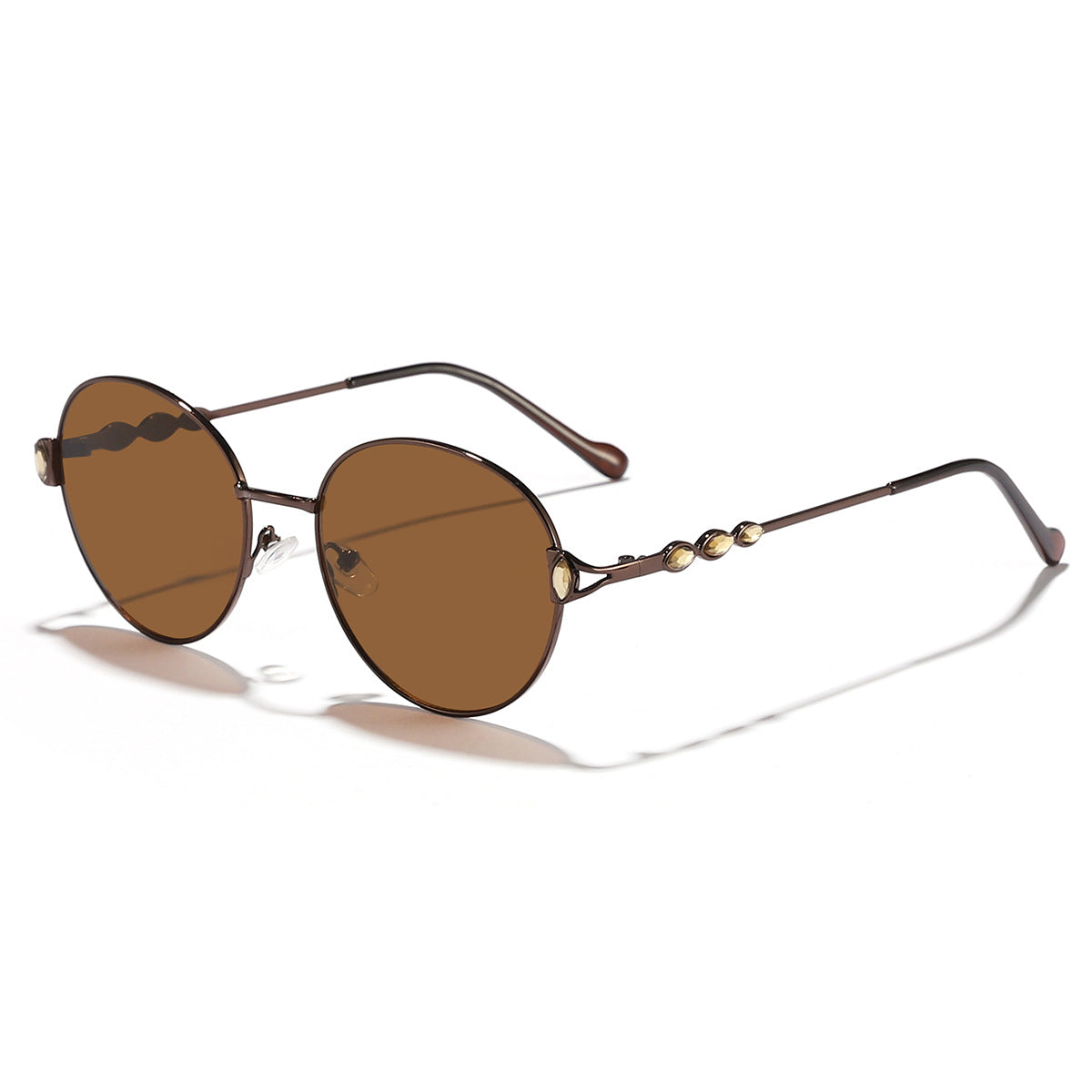Damen runde Sonnenbrille mit elegantem Metallrahmen und verspiegelten Gläsern Karnz